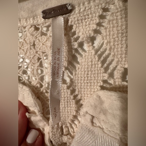 FREE PEOPLE Small 100% Cotton Romantic Long Sleeve Vanilla T Lace Crochet Sheer - Picture 7 of 11